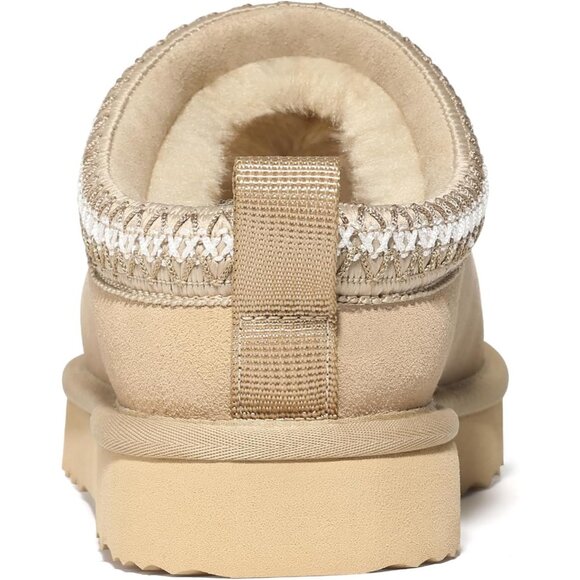 👑Women's Mini Boots Sand Suede Fuzzy Slippers Slip-On Winter Warm House Shoes - Picture 4 of 7